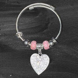 Silver and Pink Heart Charm Bracelet